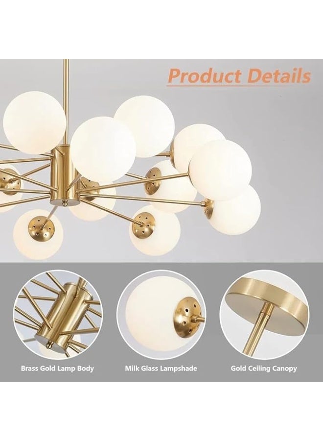 ALMIFTAH ALMIFTHA Mid-Century Modern Sputnik Chandelier Brushed Brass Flush Mount Ceiling Light Milk Glass Globes Gold White Finish for Kitchen Island or Living Room - Image 5